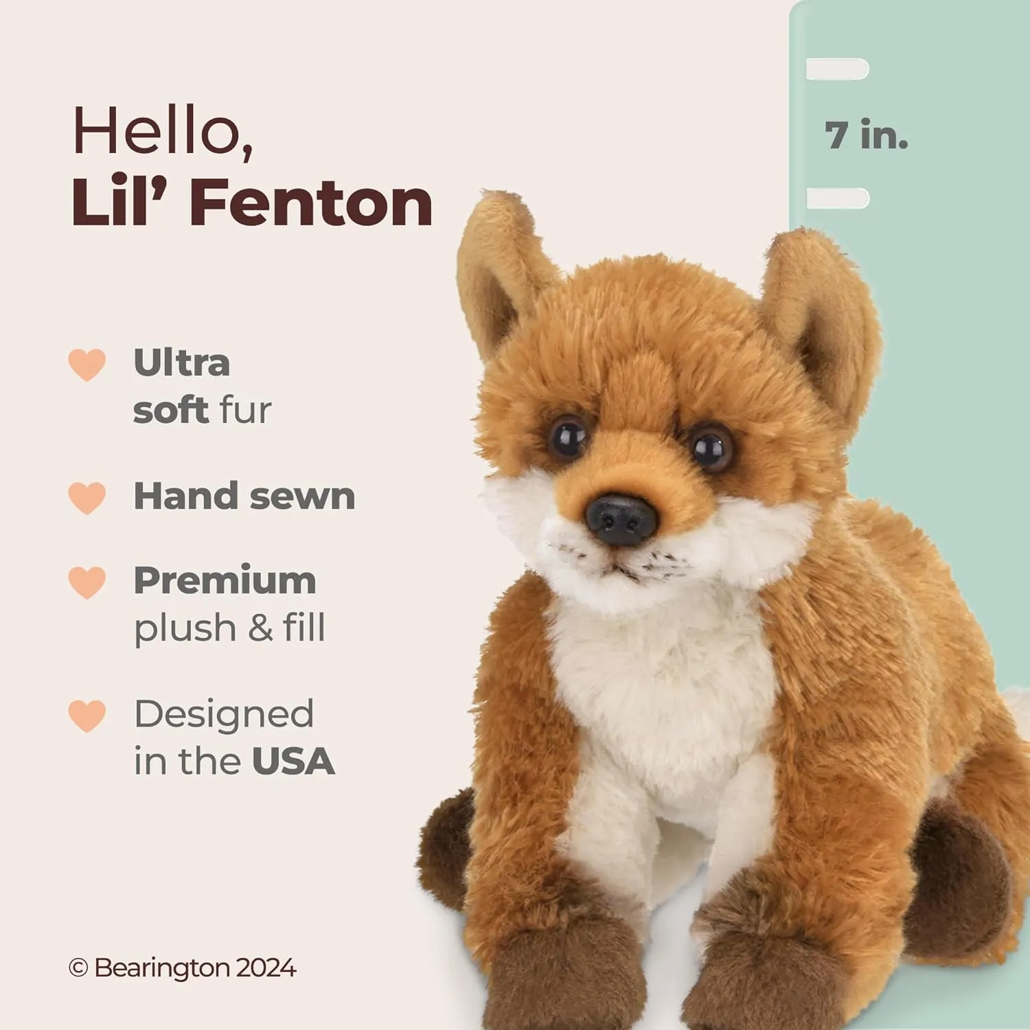 Bearington Lil' Fenton Small Plush Stuffed Animal Red Fox, 7 inches