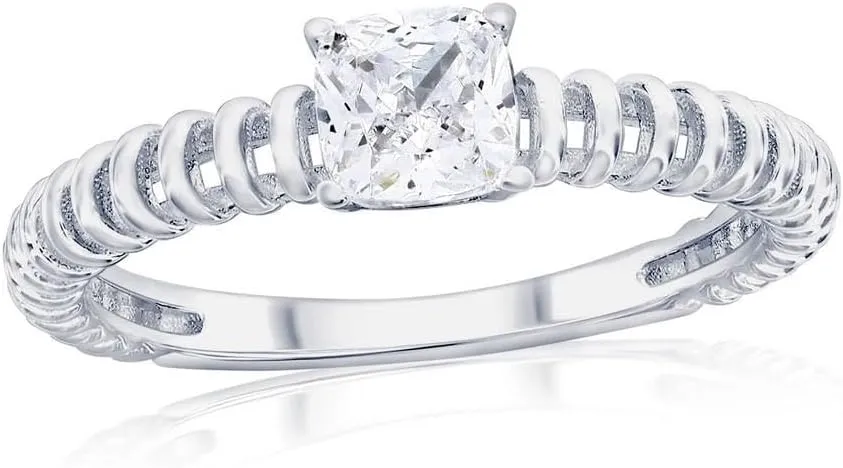 Beaux Bijoux Sterling Silver Wire Design Ring - Pave Simulated Diamond CZ Ring for Women - Fine Hypoallergenic Band - Unique Band Ring for Her
