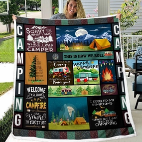 BEDMUST Camping Throw Blankets Happy Fun Camper Decor Super Soft Warm Camping Camper Blankets for Bed Couch Gifts for Campers Camping Lovers (60x80 inches)