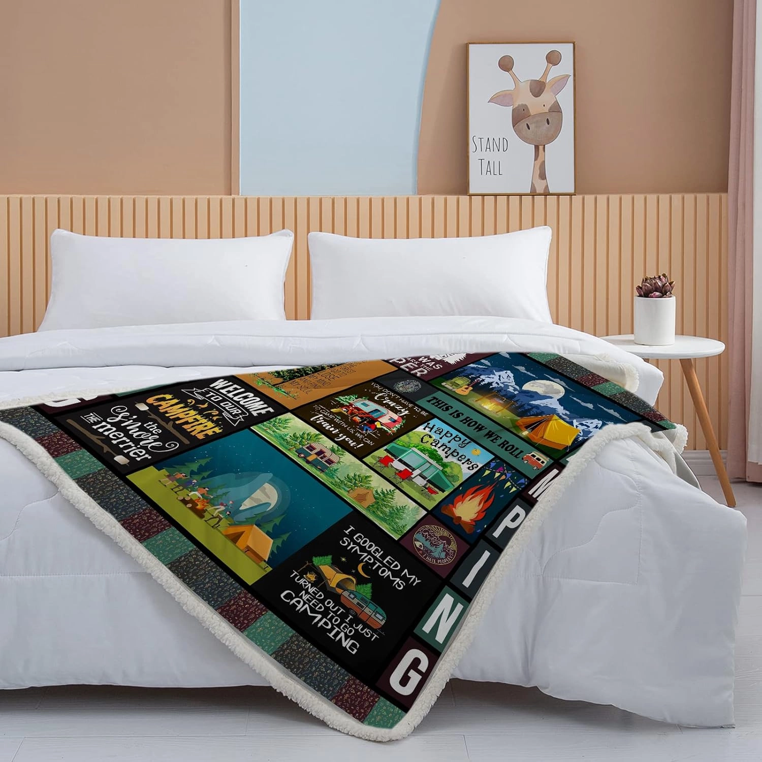BEDMUST Camping Throw Blankets Happy Fun Camper Decor Super Soft Warm Camping Camper Blankets for Bed Couch Gifts for Campers Camping Lovers (60x80 inches)