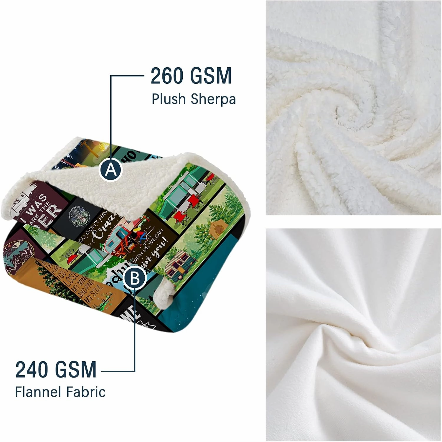 BEDMUST Camping Throw Blankets Happy Fun Camper Decor Super Soft Warm Camping Camper Blankets for Bed Couch Gifts for Campers Camping Lovers (60x80 inches)