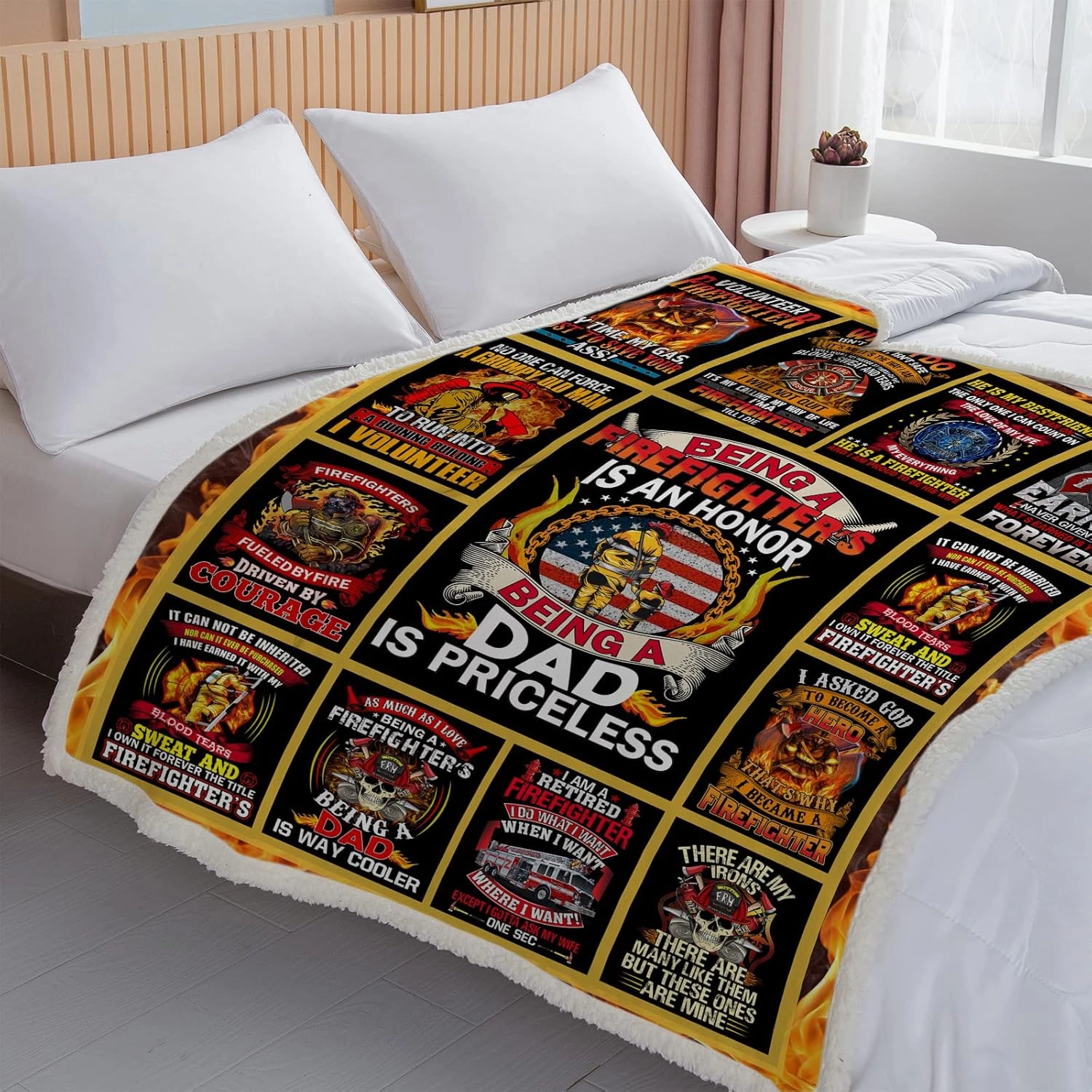 BEDMUST Firefighter Blanket for Men Kids Fireman Gifts Plush Baby Blankets for Boys Dad Husband Son Boyfriend Firefighters' Day Birthday Gift Idea Fire Truck Throw Blankets (60x80 inches)