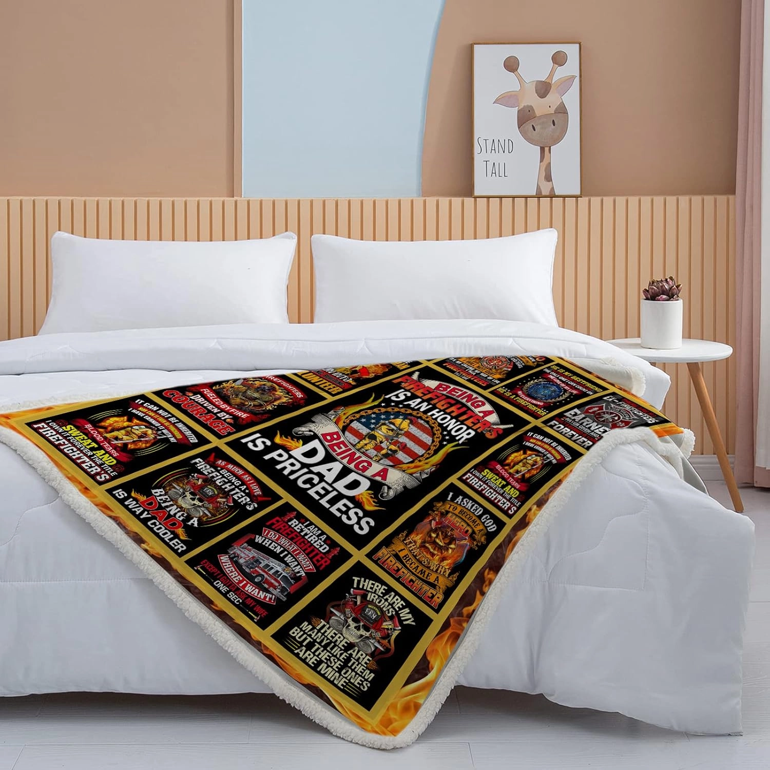 BEDMUST Firefighter Blanket for Men Kids Fireman Gifts Plush Baby Blankets for Boys Dad Husband Son Boyfriend Firefighters' Day Birthday Gift Idea Fire Truck Throw Blankets (60x80 inches)