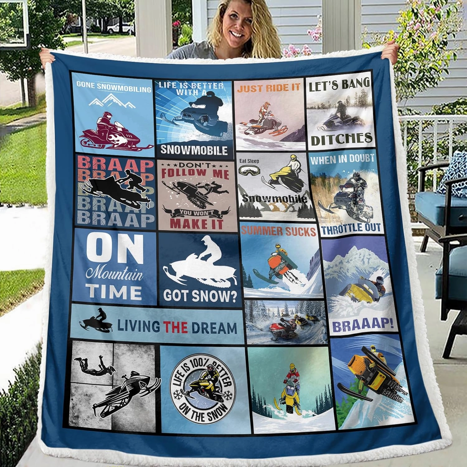 BEDMUST Snow Mobiling Throw Blankets Soft Braap Sport Snow Mobile Blanket for Women Men Adults Warm Lightweight Winter Sports Sherpa Fleece Blanket for Bed Sofa Couch (60x80 inches)