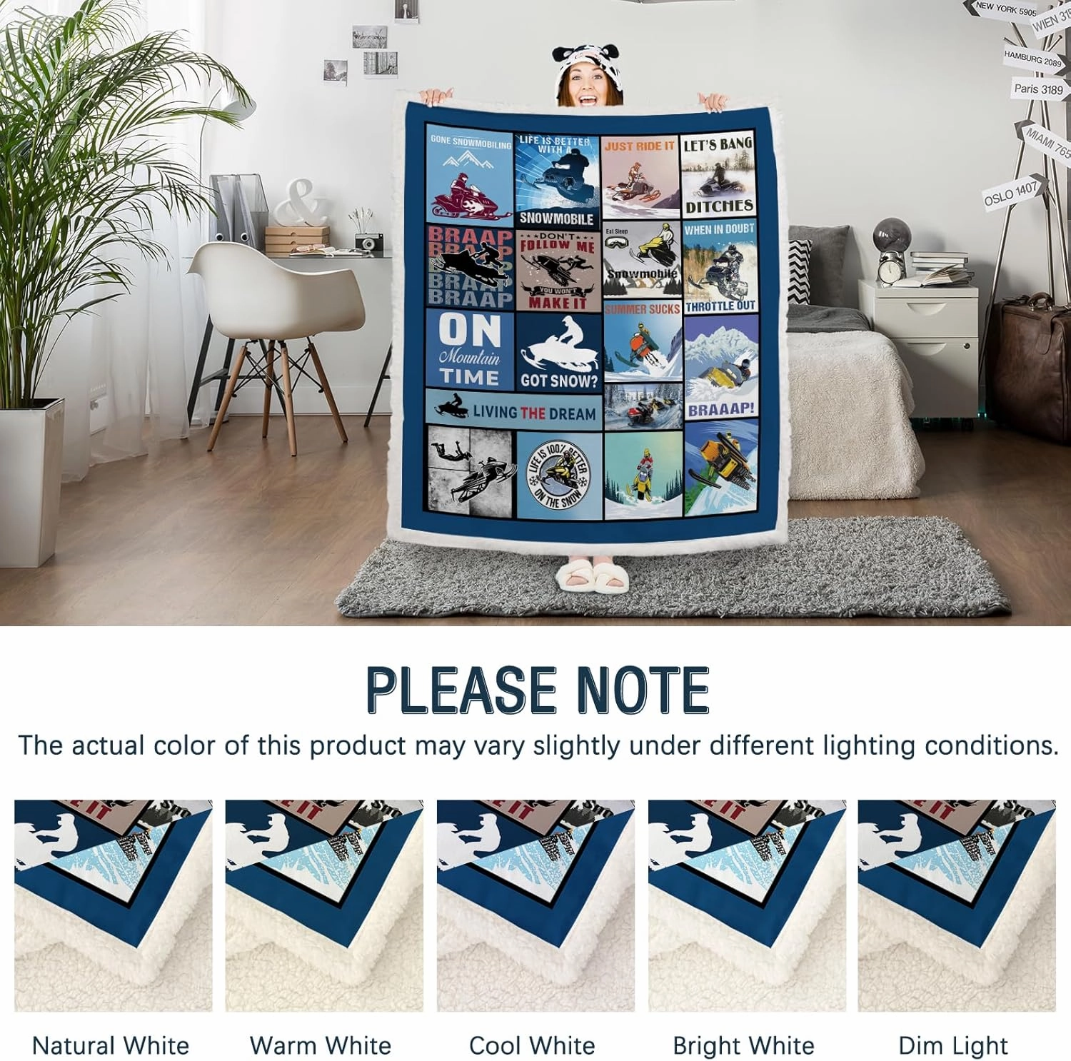 BEDMUST Snow Mobiling Throw Blankets Soft Braap Sport Snow Mobile Blanket for Women Men Adults Warm Lightweight Winter Sports Sherpa Fleece Blanket for Bed Sofa Couch (60x80 inches)