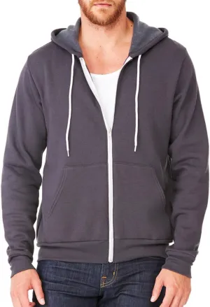 Bella Canvas Fashion Full-Zip White Cord Hooded Sweatshirt, S, Dark Grey