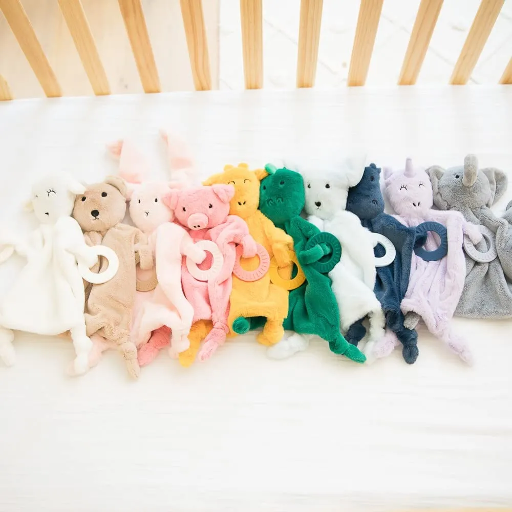 Bella Tunno Teether Buddy – Soft, Plush Baby Lovey with Textured Baby Teether Toy and Gentle Rattling Head, Comforts and Brings Teething Relief, Colorful Animal-Themed Baby Teething Toys (Bunny)