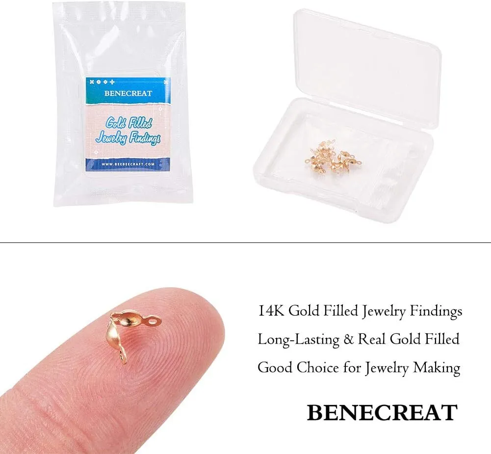 BENECREAT 10 PCS 14K Gold Filled Clamshells Crimp Bead Tips Knot Covers for DIY Crafting Jewelry Making(5.5 x 3.5 x 1mm)