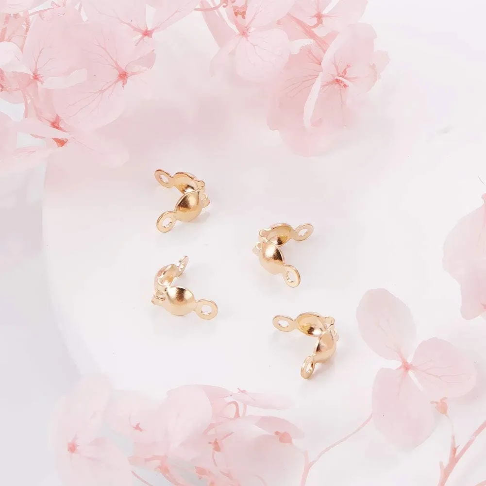 BENECREAT 10 PCS 14K Gold Filled Clamshells Crimp Bead Tips Knot Covers for DIY Crafting Jewelry Making(5.5 x 3.5 x 1mm)