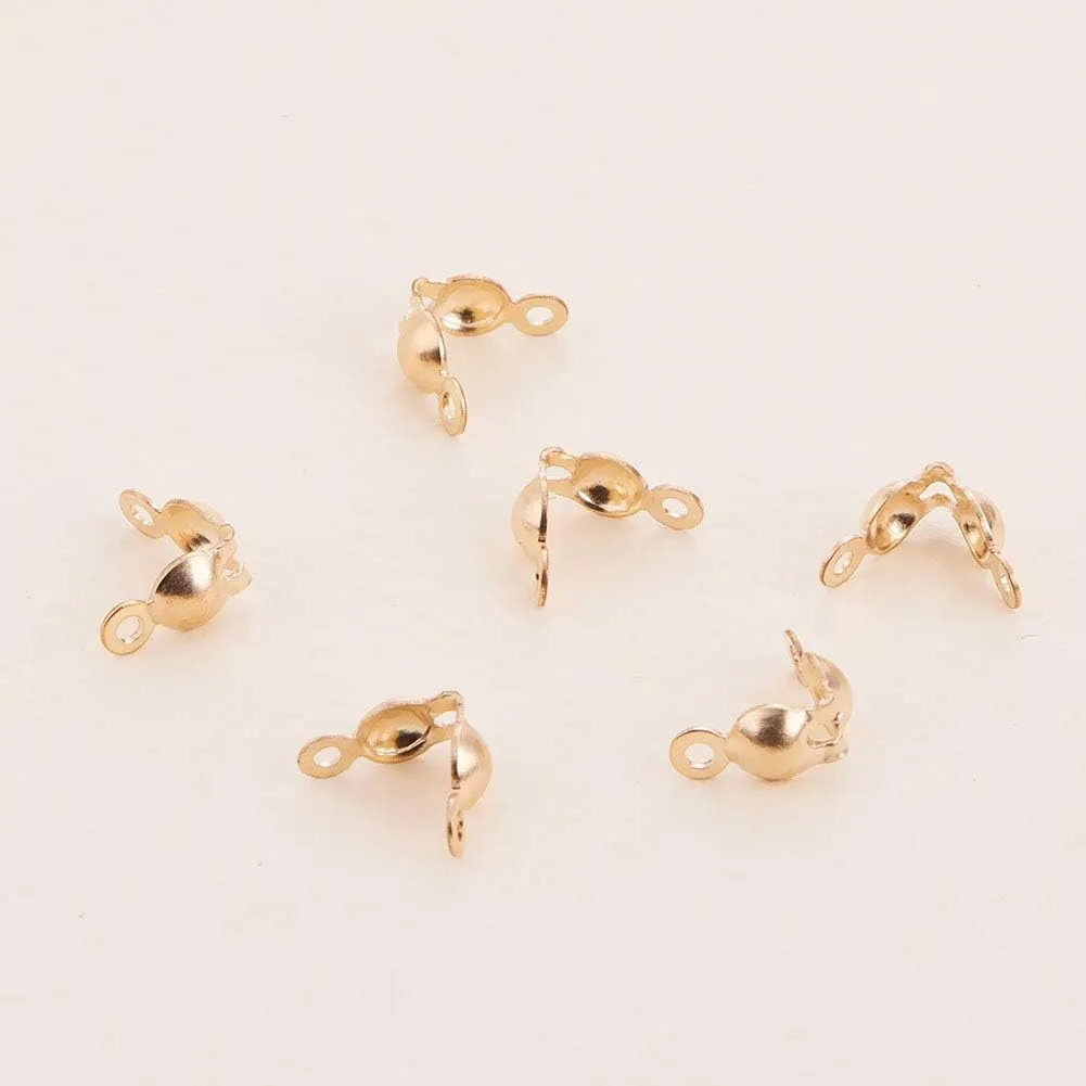 BENECREAT 10 PCS 14K Gold Filled Clamshells Crimp Bead Tips Knot Covers for DIY Crafting Jewelry Making(5.5 x 3.5 x 1mm)
