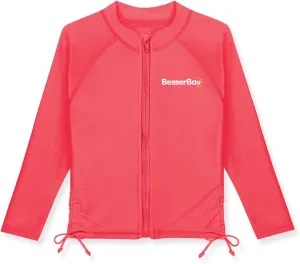 BesserBay Girls UPF 50  Zip Up Long Sleeve Ruched Side Adjustable Drawstring Thumb Holes Swim Shirt 4-14 Years