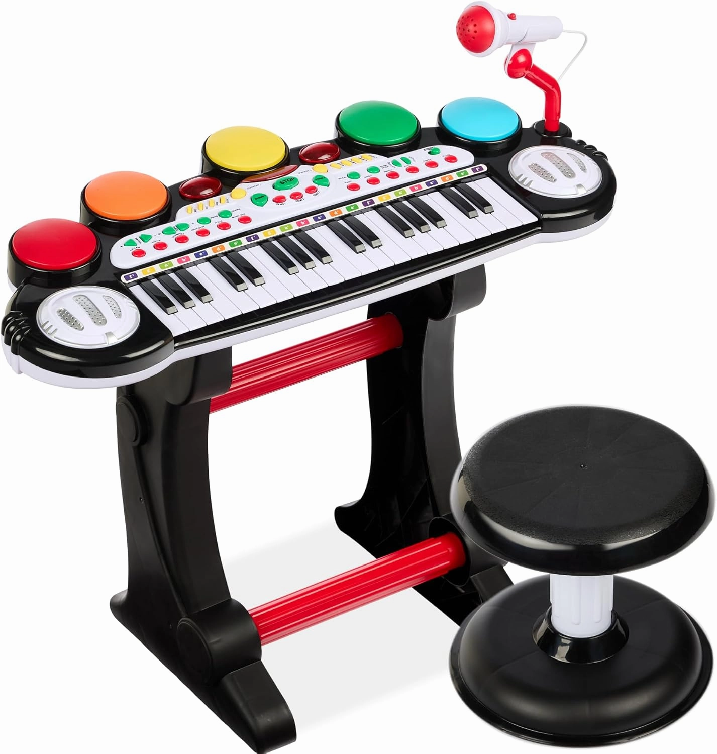 Best Choice Products 37-Key Kids Electronic Musical Instrument Piano Learning Toy Keyboard w/Multiple Sounds, Lights, Microphone, Stool - Black