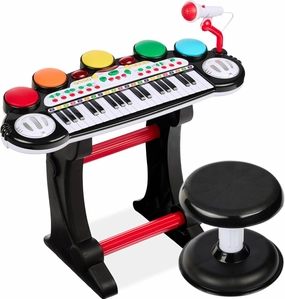 Best Choice Products 37-Key Kids Electronic Musical Instrument Piano Learning Toy Keyboard w/Multiple Sounds, Lights, Microphone, Stool - Black