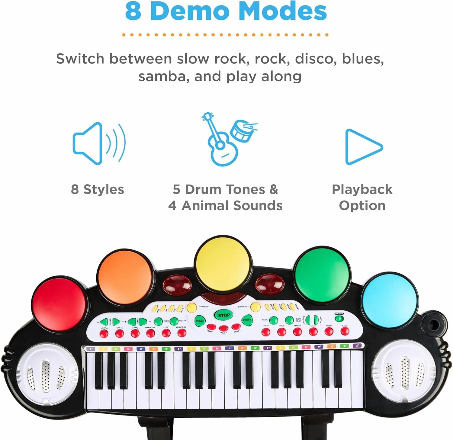 Best Choice Products 37-Key Kids Electronic Musical Instrument Piano Learning Toy Keyboard w/Multiple Sounds, Lights, Microphone, Stool - Black