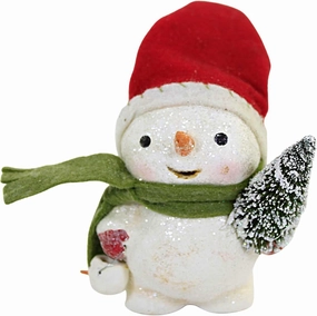 Bethany Lowe Designs MA0406 Raggedy Pants Stocking Cap Snowman with Tree Christmas Figurine, 4-Inch