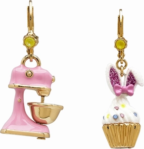 Betsey Johnson Women's Spring Bunny Cupcake Mismatch Earrings