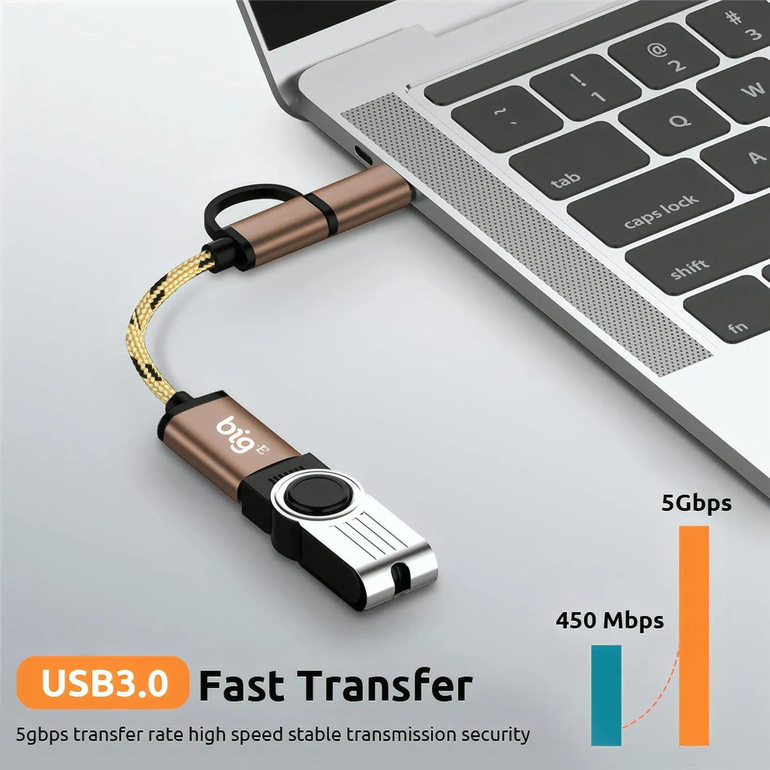 Big-E Turbo 5Gbps USB-C to USB 3.0 Adapter [2Pack] Compatible with Meizu M6s for Full USB OTG On-The-Go Thunderbolt 3/4 Short Connector USBC Male to USB Female (Gold)