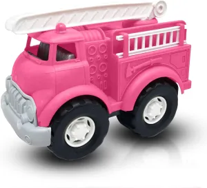 Big Plastic Toy Fire Truck for Toddlers Boys and Girls | Pink Fireman Engine Vehicle with Rescue Ladders for Indoor and Outdoor Imaginative Play (Pink)