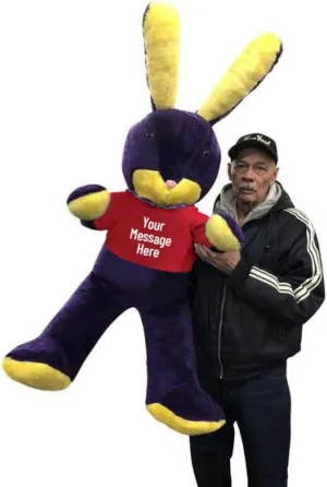 Big Plush Design The Tshirt Giant 5 Foot Purple Stuffed Bunny. Wears Tshirt Printed with Your Text