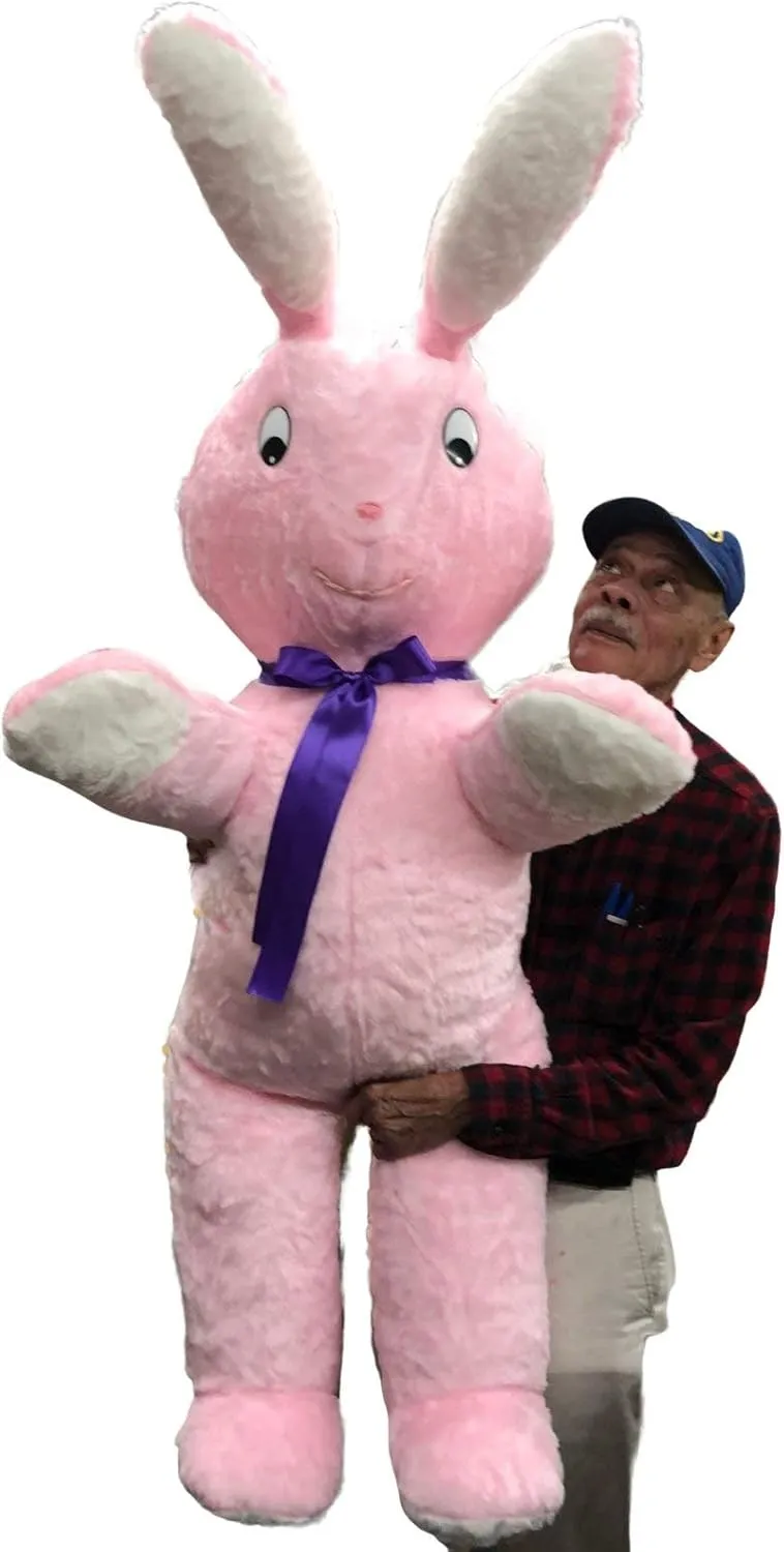 Big Plush Giant Bunny Stuffed Animal in Big Box Fully Stuffed & Ready to Hug - 5 Foot Easter Rabbit Big Stuffed Plush Animal - Lifesize Pink Color Soft Plushie - Made in USA Product - Big Bunnies