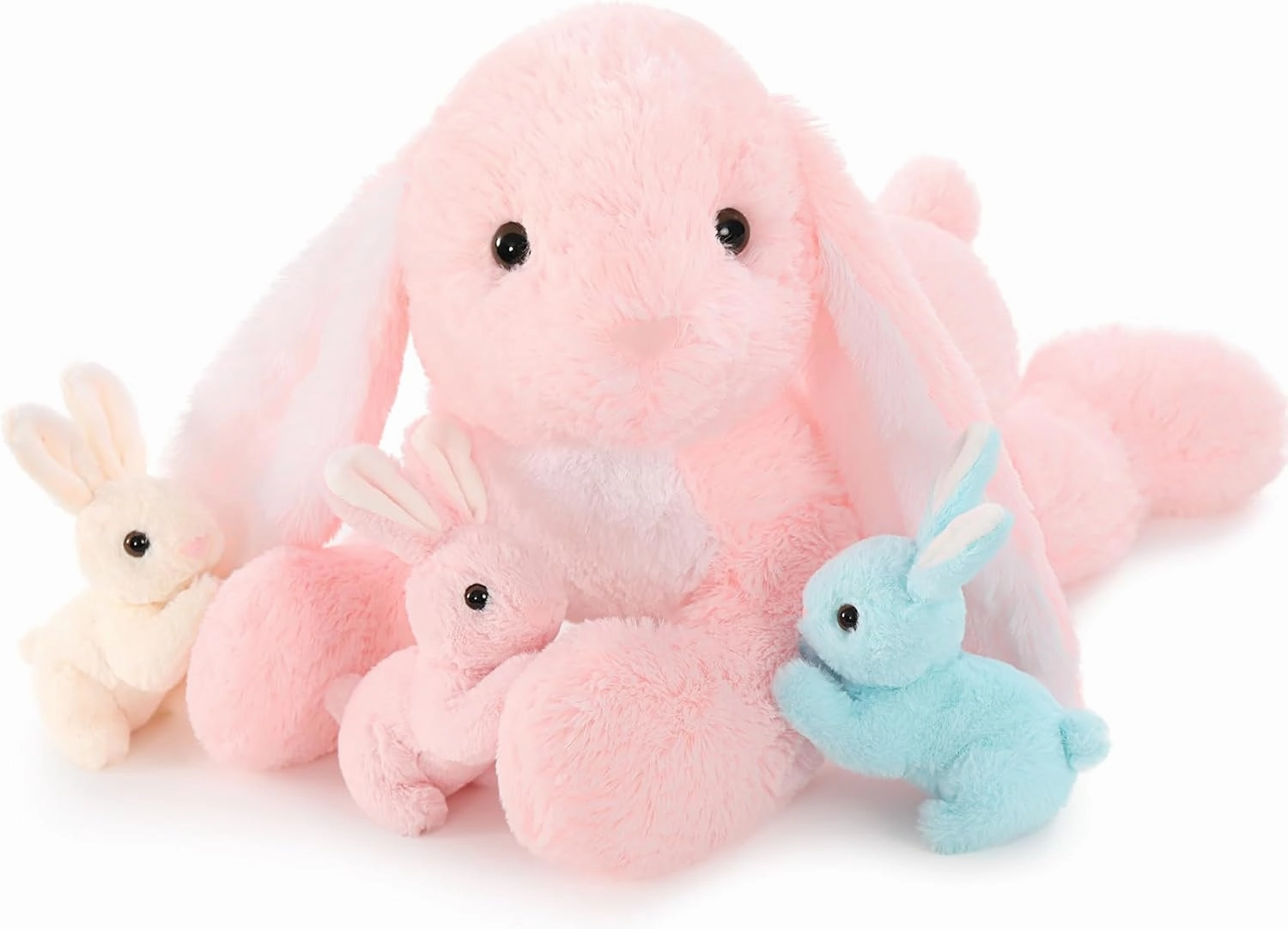 Big Pink Bunny Stuffed Animal 24"" - Large Easter Stuffed Bunny Rabbit Plush Toy Gifts for Girls Baby - Plushy Mommy Bunny Surprise with 3 Babies Inside