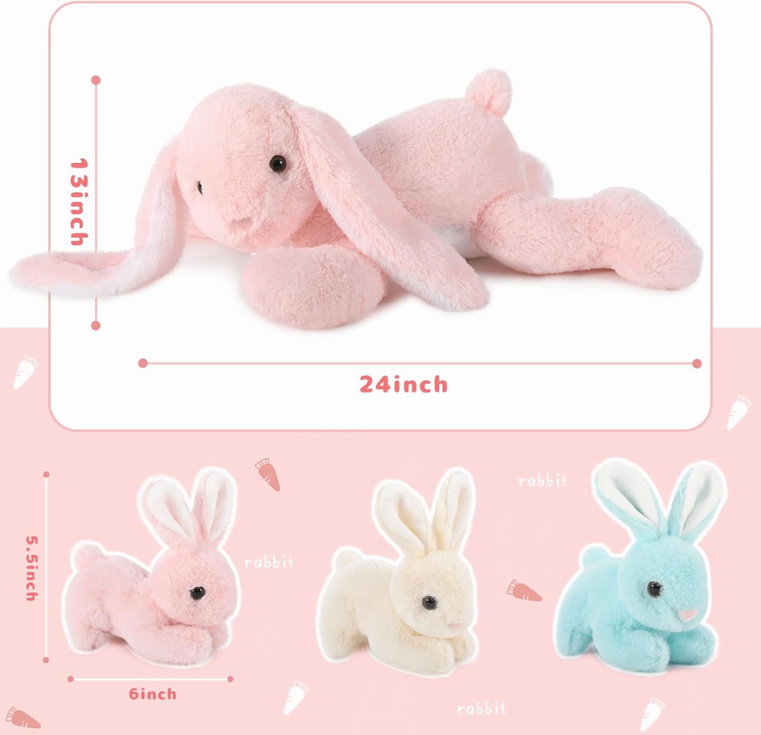 Big Pink Bunny Stuffed Animal 24"" - Large Easter Stuffed Bunny Rabbit Plush Toy Gifts for Girls Baby - Plushy Mommy Bunny Surprise with 3 Babies Inside