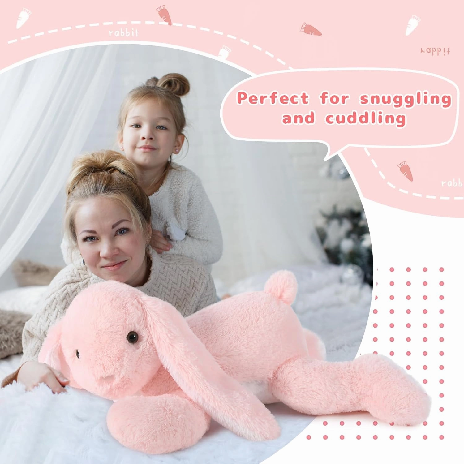 Big Pink Bunny Stuffed Animal 24"" - Large Easter Stuffed Bunny Rabbit Plush Toy Gifts for Girls Baby - Plushy Mommy Bunny Surprise with 3 Babies Inside