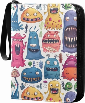 binding album card album holder with double sided removable sleeves for game, baseball cards collection Cartoon Funny Colorful Monsters