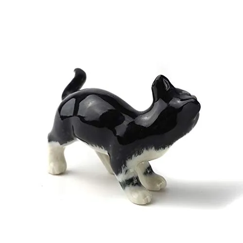 Black Cat Figurine Ceramic Animal Miniature Handcrafted Kitten Gift Decor DIY Craft Design Collectible