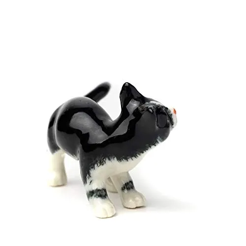 Black Cat Figurine Ceramic Animal Miniature Handcrafted Kitten Gift Decor DIY Craft Design Collectible