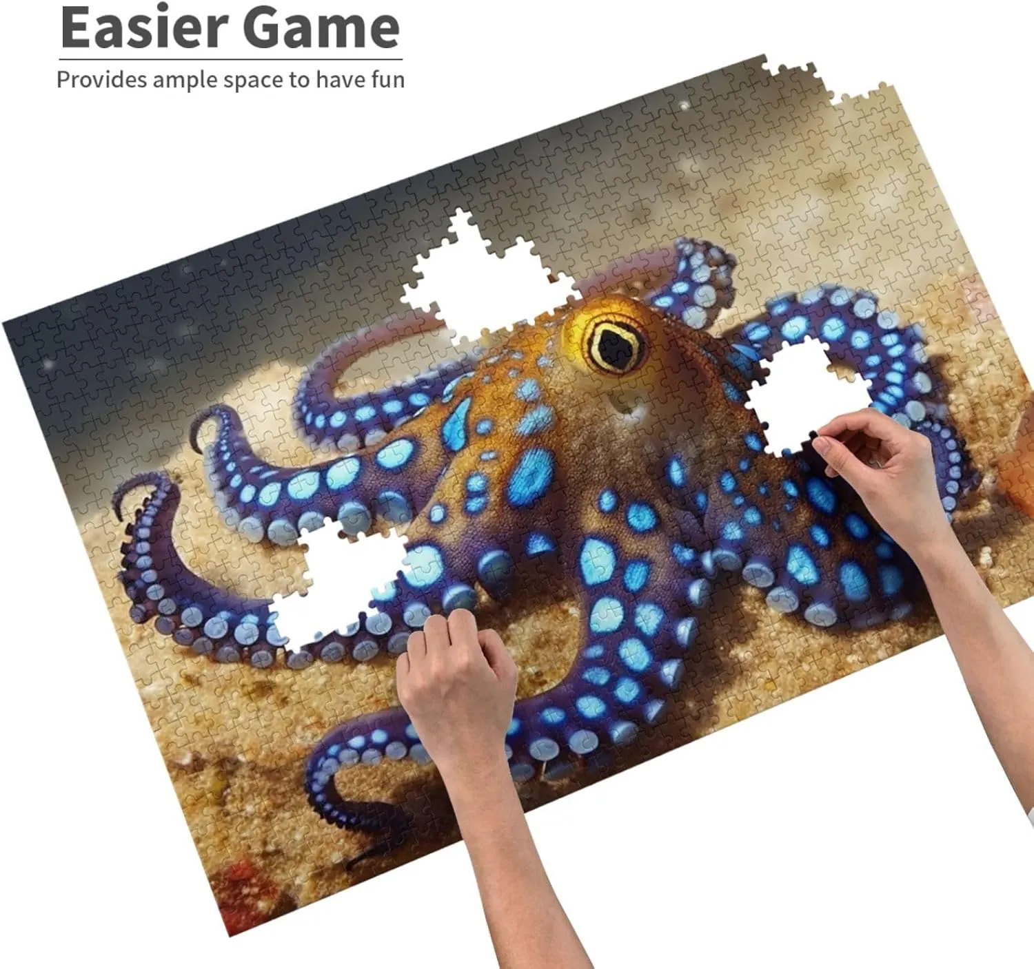 Blue Ring Octopus Puzzles 1000 Pieces with Storage Bag Personalized Jigsaw Puzzles for Men Women Picture Puzzle for Family Challenging Photos Puzzle for Home Decor (29.5"" x 19.7"")