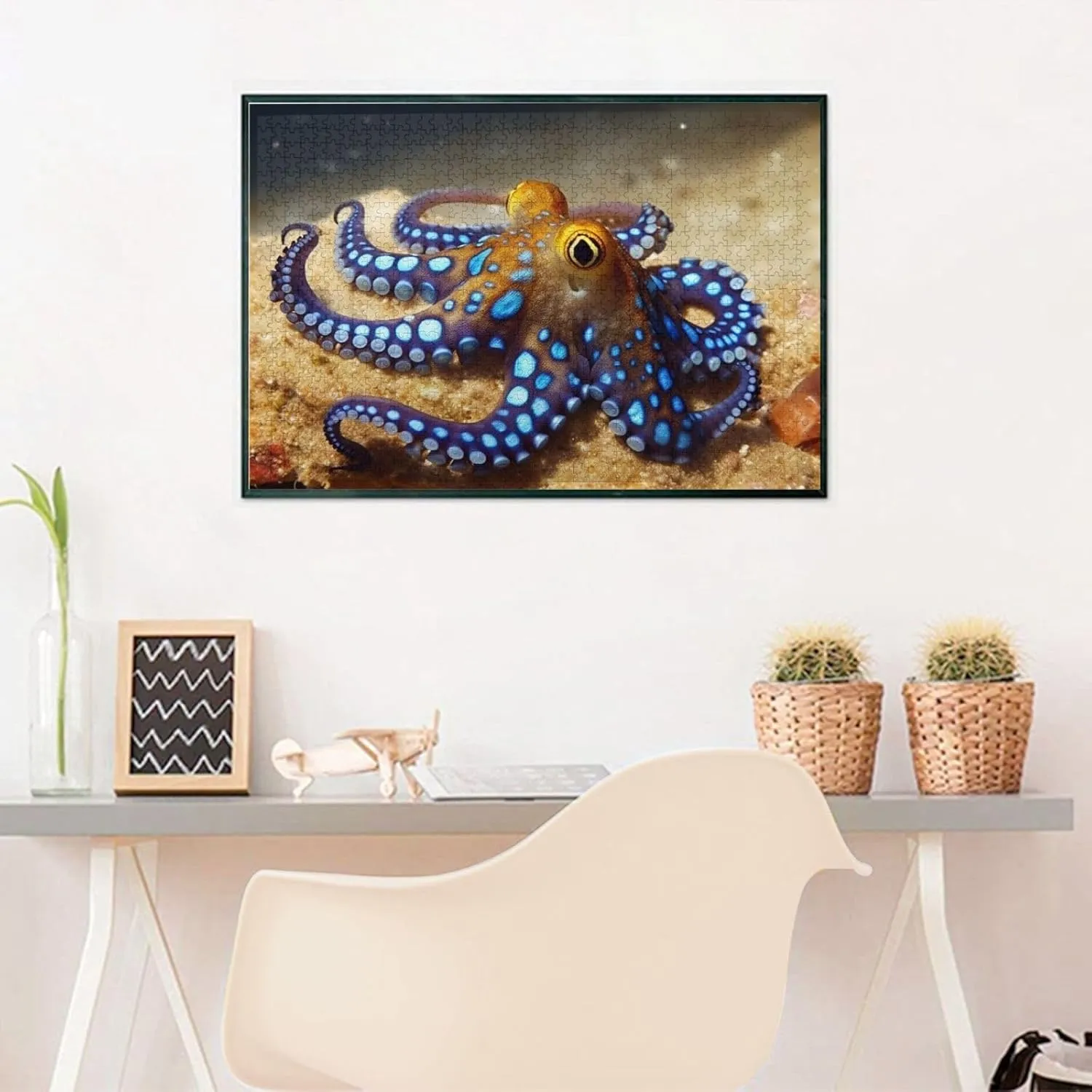 Blue Ring Octopus Puzzles 1000 Pieces with Storage Bag Personalized Jigsaw Puzzles for Men Women Picture Puzzle for Family Challenging Photos Puzzle for Home Decor (29.5"" x 19.7"")