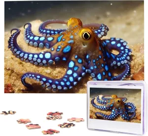 Blue Ring Octopus Puzzles 1000 Pieces with Storage Bag Personalized Jigsaw Puzzles for Men Women Picture Puzzle for Family Challenging Photos Puzzle for Home Decor (29.5"" x 19.7"")