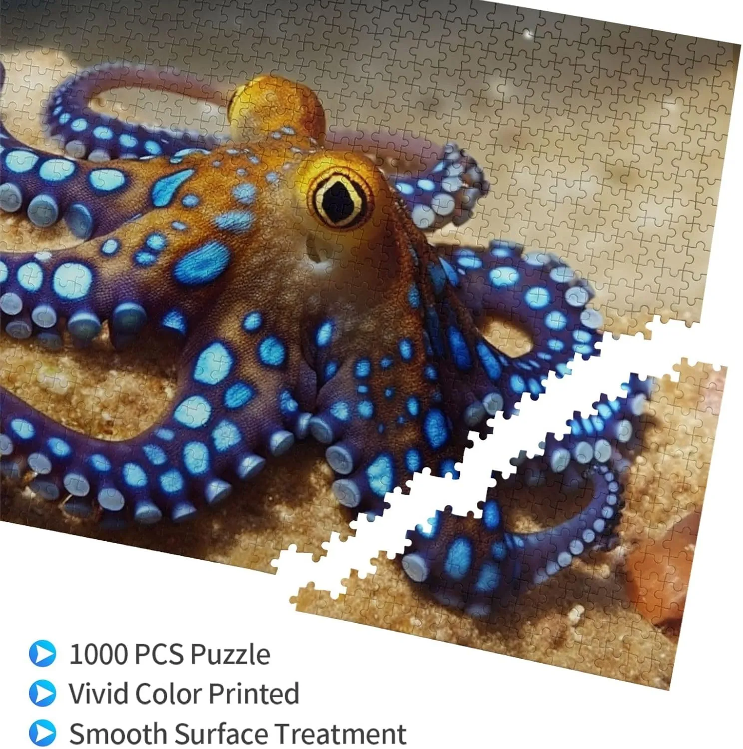 Blue Ring Octopus Puzzles 1000 Pieces with Storage Bag Personalized Jigsaw Puzzles for Men Women Picture Puzzle for Family Challenging Photos Puzzle for Home Decor (29.5"" x 19.7"")