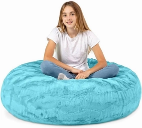 Blue Color 4 Foot Faux Fur Big Bean Bag Chair, Size: 48" L X 48" W X 16" H | Incredibly Soft Removable and Machine-Washable Cover with Childproof Zipper Lock