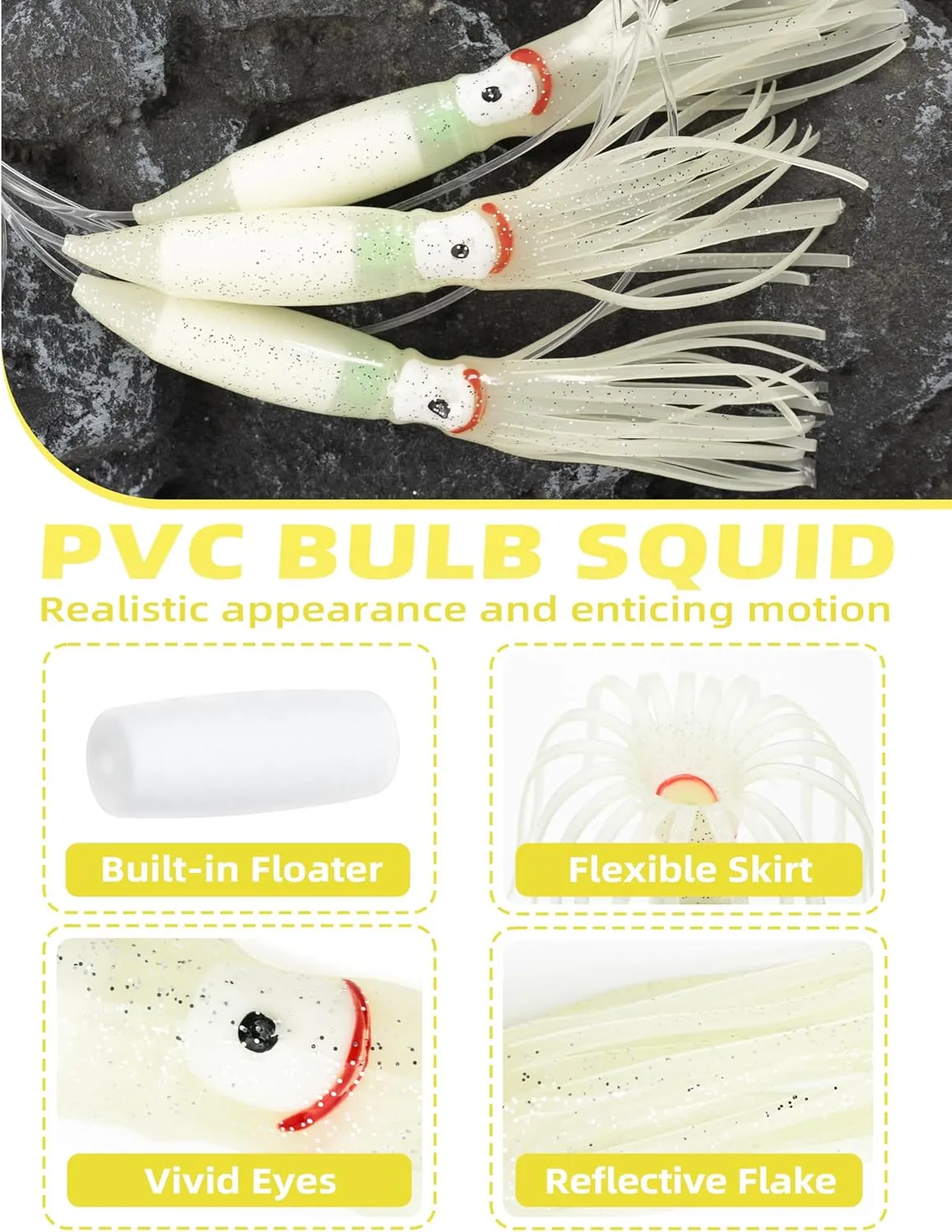 BLUEWING 18"/36" Fishing Spreader Bar Canyon Center/Port/Starboard Offshore with 6in/9in Floating Squids, Trolling Birds and 316 Stainless Steel Rod for Wahoo Tuna Marlin Mahi Mahi, Includes Mesh Bag
