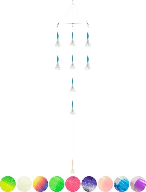 BLUEWING 18"/36" Fishing Spreader Bar Formation with 6"/9" Floating Squids and 316 Stainless Steel Rod Offshore for Wahoo Tuna Marlin Mahi, Includes Mesh Bag