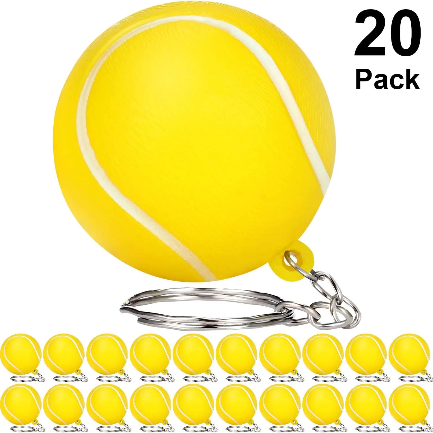 Blulu 20 Pack Tennis Ball Keychains Mini Foam Stress Balls Keychains Stress Relief for Sports Party Favors, school Carnival Reward, Party Bag Gift Fillers