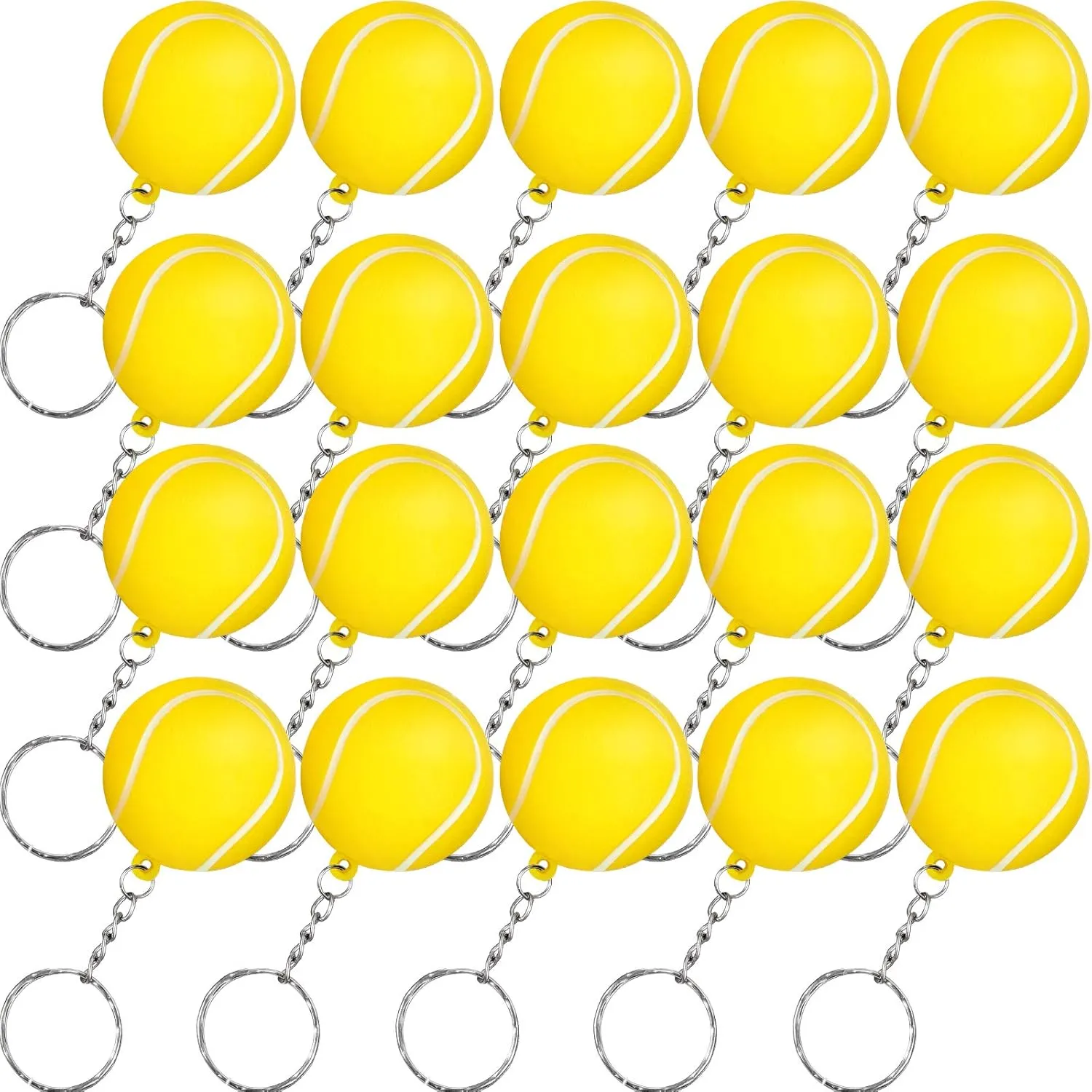 Blulu 20 Pack Tennis Ball Keychains Mini Foam Stress Balls Keychains Stress Relief for Sports Party Favors, school Carnival Reward, Party Bag Gift Fillers