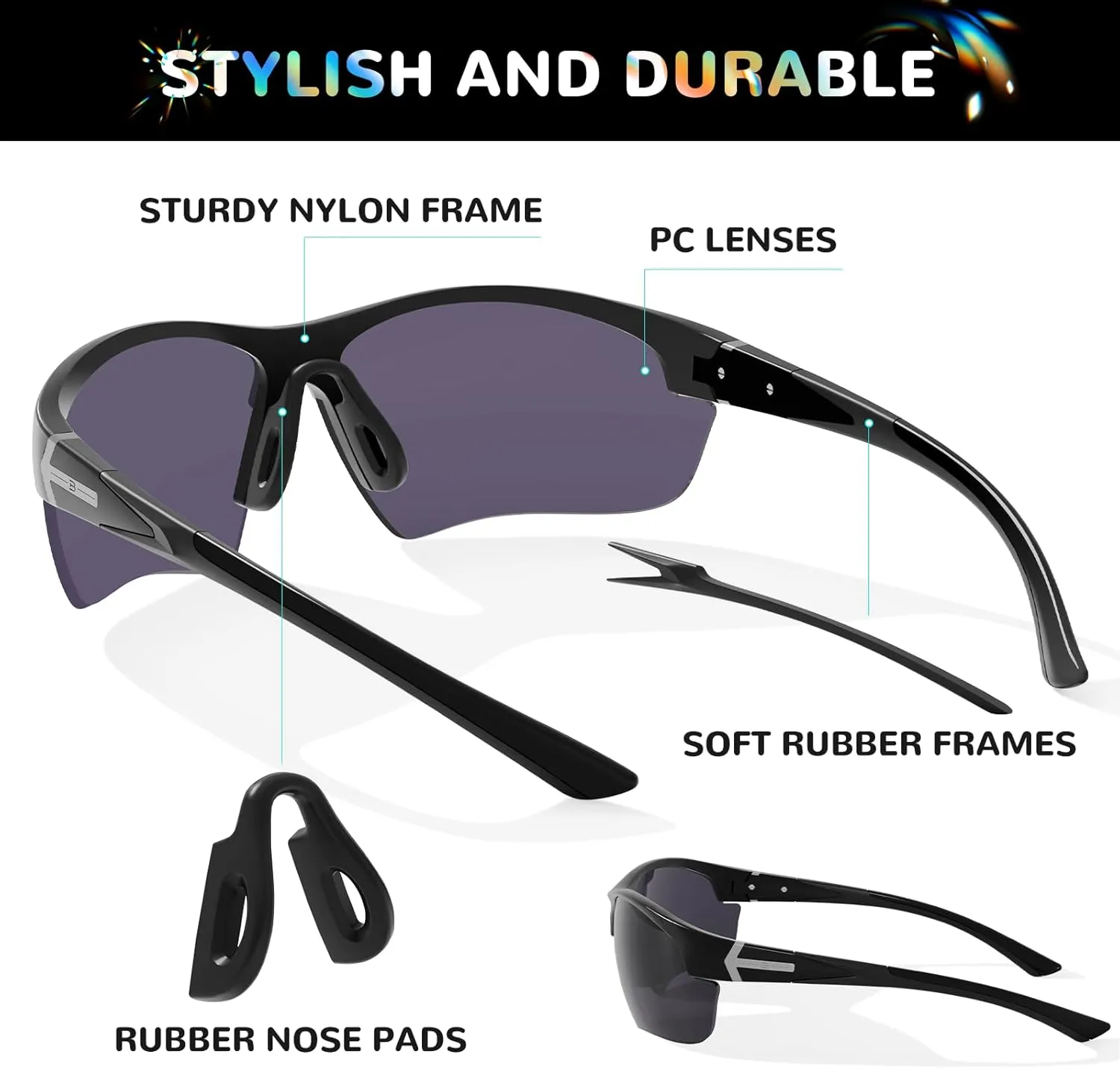 B.N.U.S Sports Sunglasses for men polarized Ultimate UV Protection for Cycling, Running, Baseball, Rowing Outdoor
