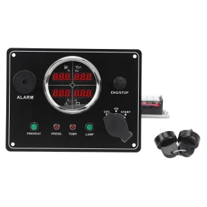 Boat Gauges Panel, 4 in 1 Digital Meter Display for Fuel Level Voltage Water Temperature Oil Pressure Compatible with Yachts Speedboats, Marine Gauge Instrument Cluster (Black)