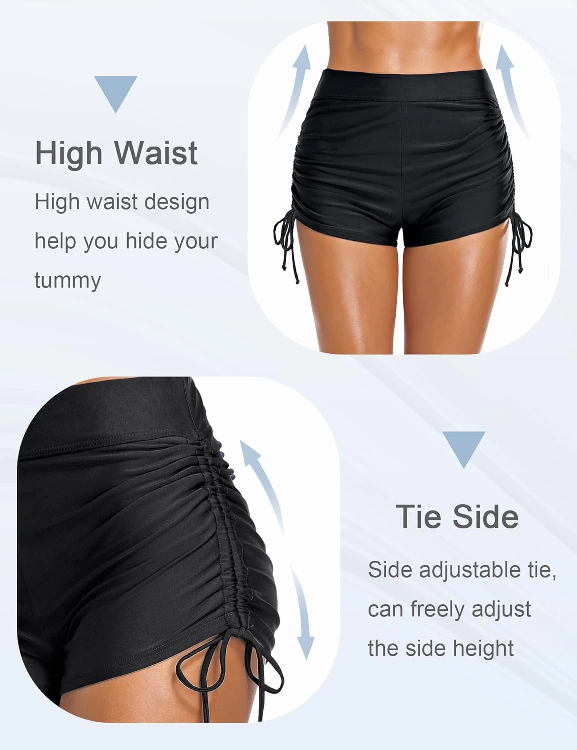 Bonneuitbebe Women's Swim Shorts High Waist Swimsuit Bottoms Adjustable Side Tie Bathing Suit Boyshorts Bikini Board Shorts