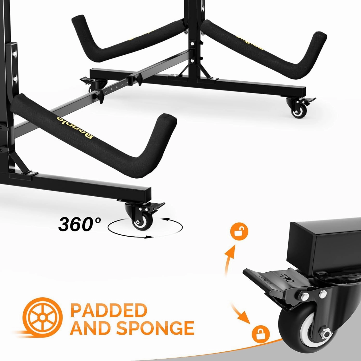 Bonnlo Kayak Stand Freestanding Storage Rack for Kayak Canoe Boat Paddle Board SUP Surfboard for Indoor Outdoor Garage, Shed, Dock with Lockable Wheels Wide Adjustable