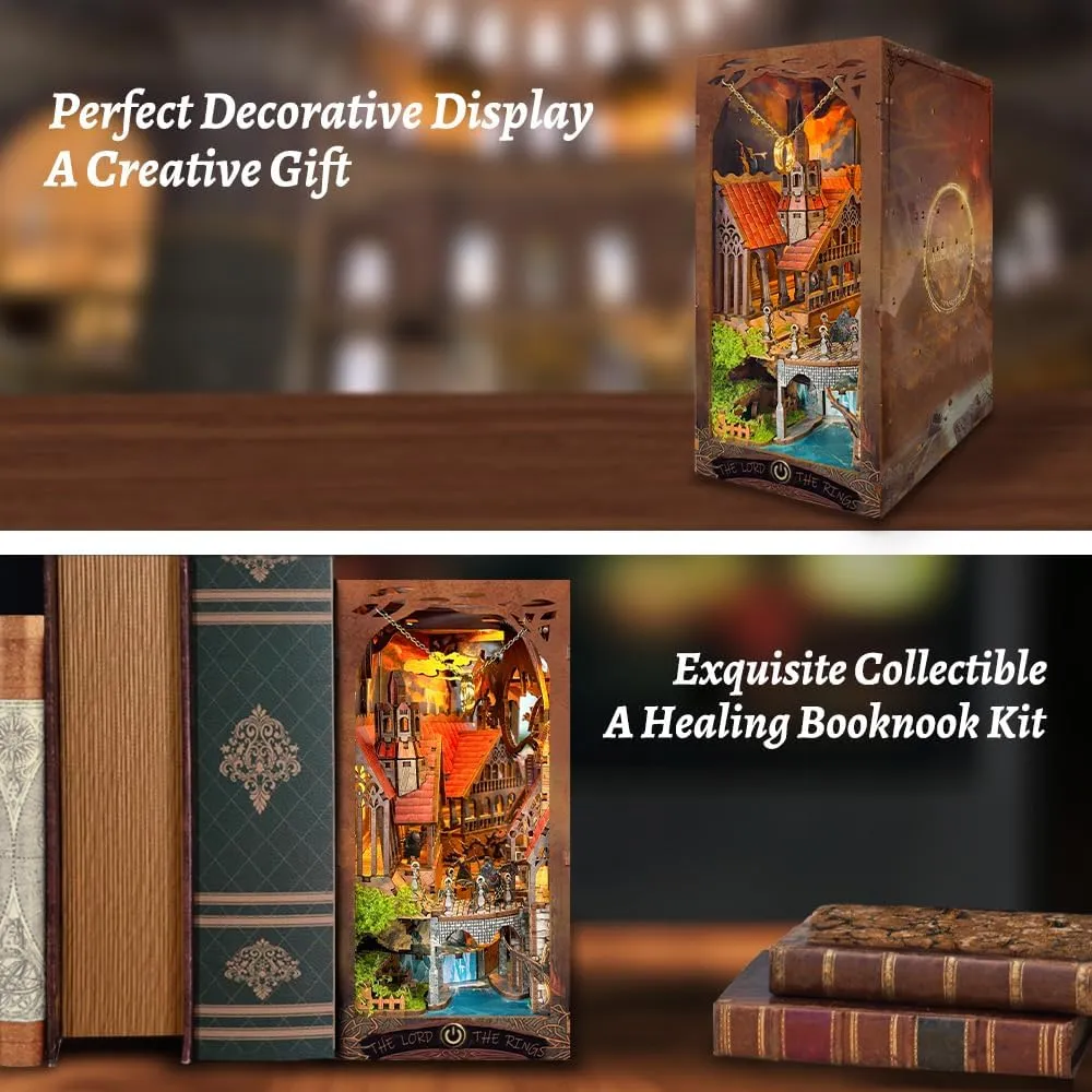 Book Nook Kit With LED Light - 3D Wooden Puzzles for Shelf Decor - DIY Dollhouse Kit - Nook Decor With Dust Cover - Magic The Lord The Ring(SQ-05)