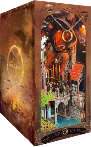 Book Nook Kit With LED Light - 3D Wooden Puzzles for Shelf Decor - DIY Dollhouse Kit - Nook Decor With Dust Cover - Magic The Lord The Ring(SQ-05)