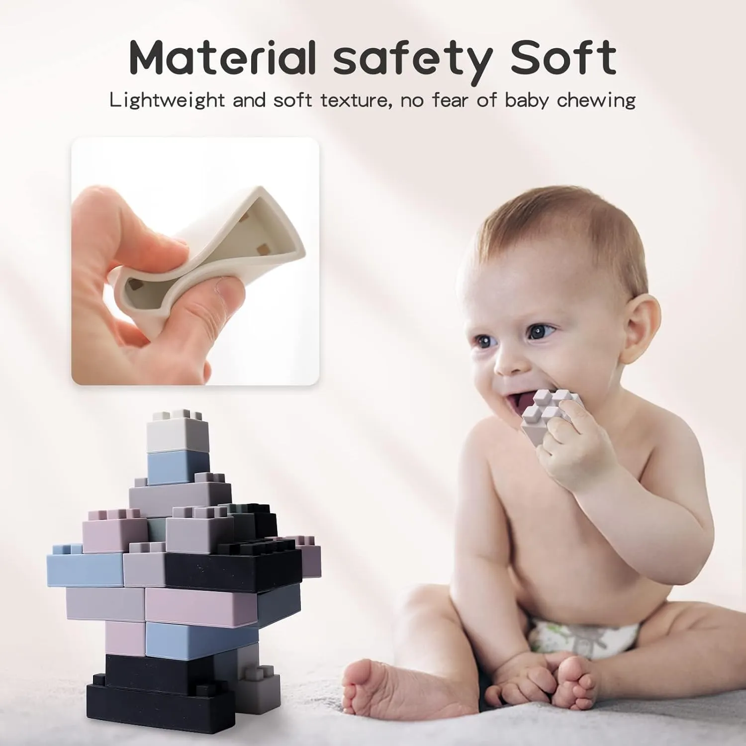 Bopoobo Stacking Toys - Soft Building Blocks, Montessori Educational Toddler Sensory Learning, Baby Bath Toys, Gifts for Kids Age 1-3