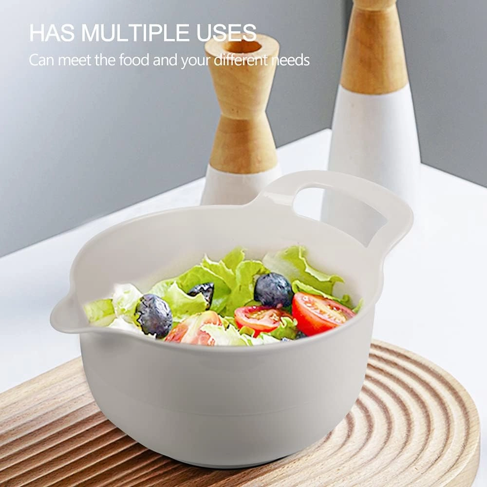BoxedHome 4 Pack Nesting Mixing Bowl with Pour Spout and Handle, BPA free Microwave & Dishwasher Safe(Grey, 4 Pack with Handle)