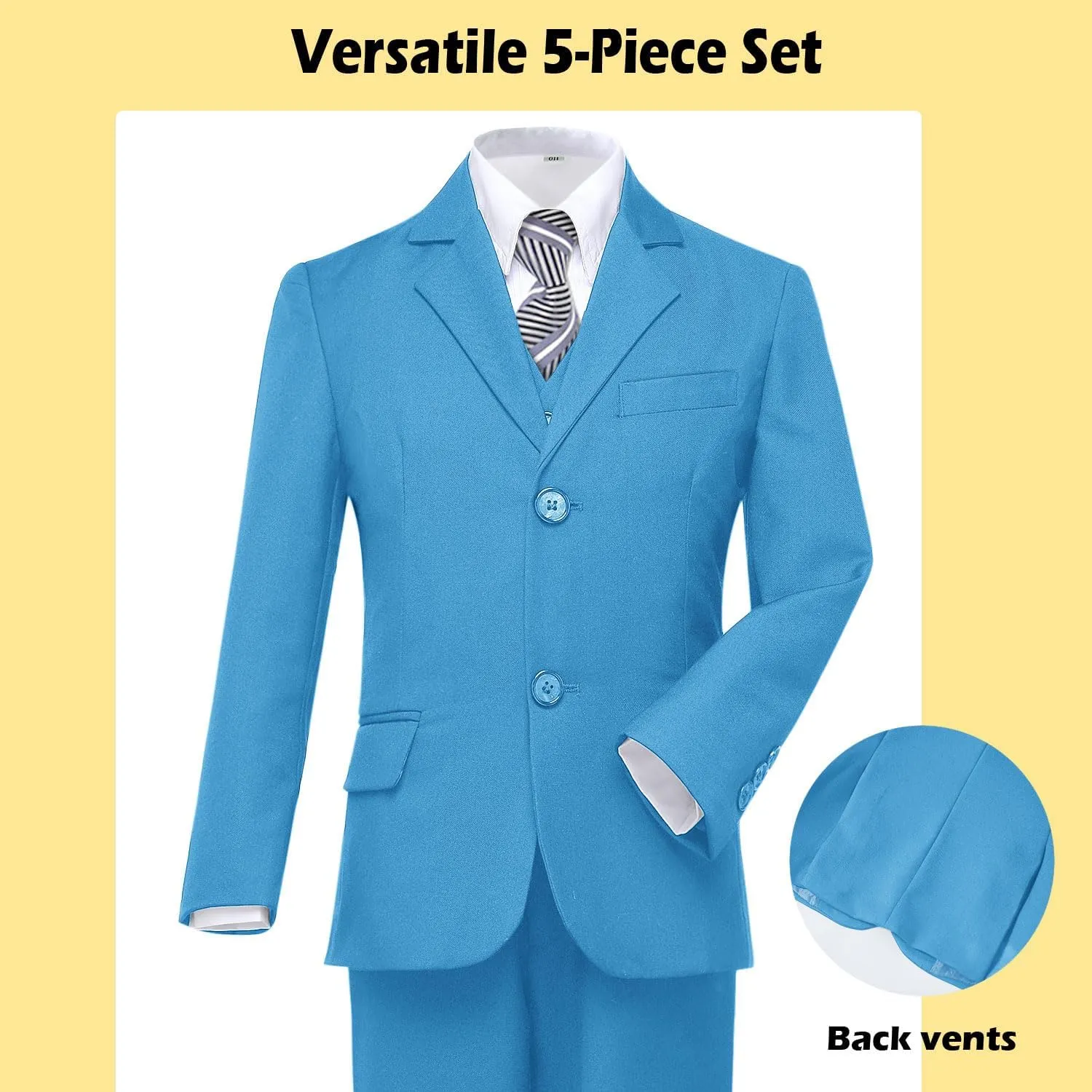 Boys’ Formal Suit 5 Piece Set, Toddler Tuxedos for Wedding, Suits for Teens Boy Dress School Clothes