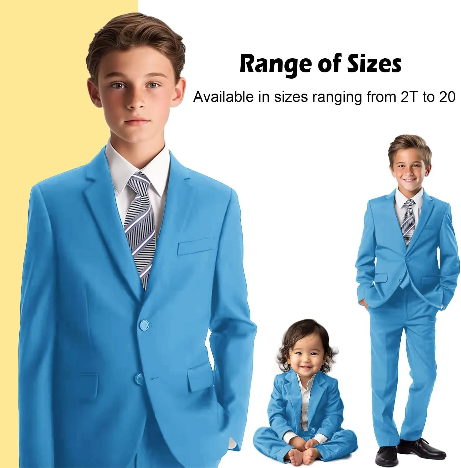Boys’ Formal Suit 5 Piece Set, Toddler Tuxedos for Wedding, Suits for Teens Boy Dress School Clothes