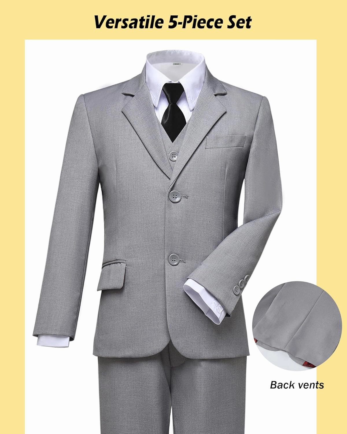 Boys’ Formal Suit 5 Piece Set, Toddler Tuxedos for Wedding, Suits for Teens Boy Dress School Clothes